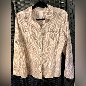 Chico's Tan Patterned Button-Down, No-Iron Shirt Size 1